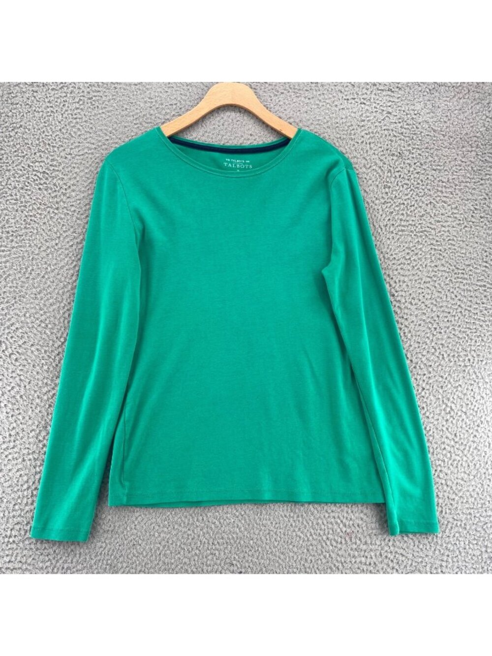 Talbots Top Womens Medium Green Pima Cotton Tee Long Sleeves Stretch Knit Crew